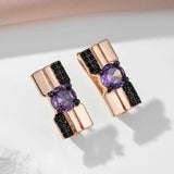 Vintage Design 14K Filled Rose Gold Purple AAA Zircon Cystals Black Colour Earrings Fashion Party Fine Jewellery