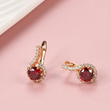 Luxury Rolled 14K Rose Gold Full White and Round Red AAA Zircon Women's lock Earrings Personality Jewellery