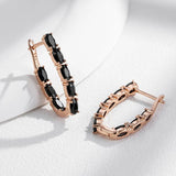 Hot Style Black or White 14K Rolled Rose Gold AAA Zircon Crystals Long Drop Earrings - Luxury Fashion Jewellery