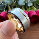 Excellent Offset Grooved Brushed 8MM Tungsten Wedding Rings for Men Women