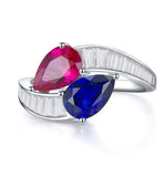 Charming Double Stone Colour Contrast Water Drop Lab Created Ruby Sapphire Versatile Personality Big Rings - The Jewellery Supermarket