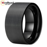 Flat Band And Brushed Finish 10MM 12MM Large Men Black Tungsten Ring Comfort Fit