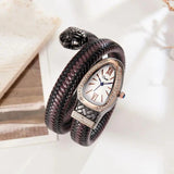 New Snake Shaped Leather Fashion Creativity Personalized Quartz Women's Cz Diamonds Watch - High Quality Bracelet Wristwatch