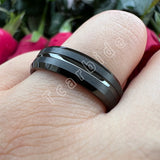 Grooved Brushed 6mm 8mm Satin Men Women Tungsten Engagement Wedding Rings