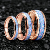 Rainbow Fire Opal Inlay 4/6/8mm Tungsten Carbide  Men Women Comfort Fit Rings