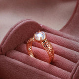 Hot Trend Moonstone Rolled 14K Rose Gold Hollow Flower Ethnic Rings For Women Vintage Daily Fine Jewellery