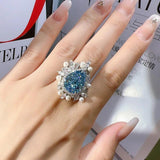 Vintage Pearl Sea Blue / Orange Colour Treasure Ring Hand Designed AAAAA High Carbon Diamond Pear Drop  Big Ring - The Jewellery Supermarket