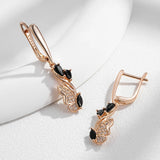 14K Gold Filled Luxury Butterfly design Black AAA Zircon Diamonds Long Drop Earrings