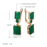 14 Karat Gold Filled Square Big Dark Green AAA Zircon Crystals Drop Vintage Earrings