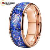 True Blue Galaxy Opal Inlaid Dome Polished 4MM 6MM 8MM Tungsten Men Women Rings