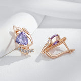 14 Karat Gold Filled Sparkling Purple AAA Zircon Diamonds English Vintage Fashion Earrings