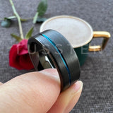 New Arrival 8MM Black Blue Offset Grooved Brushed Tungsten Carbide Wedding Ring for Men Women - The Jewellery Supermarket