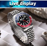 Super Luminous Bubble Mirror Glass GMT Watch 20Bar Diver Stainless Steel Quartz Watch
