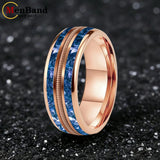 Gold/Blue Crystal Stones Guitar String Inlaid 8MM Men and Women Tungsten Rings