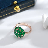 Unusual 14K Rolled Gold Full Sparkling Green AAA Zircon Crystals Luxury Ring
