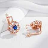 Splendid 14K Filled Gold Flower AAA Blue Zircon Diamonds Earrings High Quality Jewellery