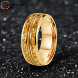 Gold/Blue Crystal Stones Guitar String Inlaid 8MM Men and Women Tungsten Rings