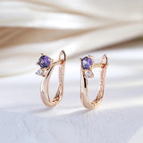 Amazing Glossy Geometric Purple Rolled Rose Gold of 14-Karat Purity AAA Zircon Crystals Drop Earrings