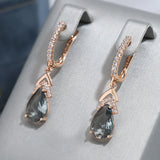 14 Karat Filled Gold Shiny Grey AAA Zircon Crystal Drop Earrings For Women Fine Jewellery