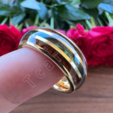 New Abalone Shell and Wood Inlay 8MM Gold Tungsten Wedding Ring for Men Women