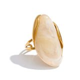 18K Gold Plated New Design Brown Green Beige Resin Geometric Stainless Steel Ring