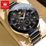 Fashion Luxury Moon Phase Chronograph New Quartz Watches for Men - Ceramic Strap Waterproof Luminous Men's Watches