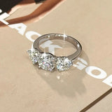 Amazing Three Stone Ring 8mm&6.5mm VVS1 D Colour Round Moissanite Fine Ring