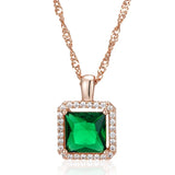 Superb Square Green 14K Rolled Rose Gold AAA Zircon Crystal Necklace For Women - Luxury Crystal Jewellery