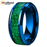 Green Opal Inlay Beveled Polished 6/8mm  Silver/Gold/Blue/Black Tungsten Rings