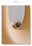 18K Gold Plated Popular Stainless Steel Natural Tiger Stone Geometric Charm Ring