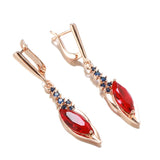 14K Filled Gold Luxury Blue Red Tassel Oval AAA Zircon Crystals Elegant Dangle Earrings