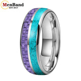 Dome Double Groove Inlaid Purple Carbon Fiber Turquoise Men and Women Tungsten Rings