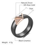 14 Karat Rolled Gold Black Ceramics Shiny Natural AAA Zircon Diamonds Rings For Women