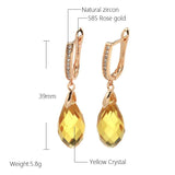 Luxury Shiny 14K Filled Rose Gold AAA Zircon Water Drop  Yellow Crystals Pendant Earrings Fashion Jewellery