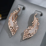 New Luxury 14K Filled Rose Gold Feather Shape Drop Earrings with AAA Zircon Diamonds Setting Fine Jewellery