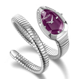 Snake Shape Design Steel Stainless Diamond Bracelet Ladies Quartz Wristwatch