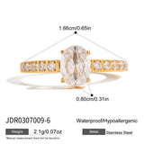 18K Gold Plated Stainless Steel Geometric Fashion Ring With Zircon Crystals Charm Jewellery