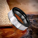 White Mother Of Pearl Shell Inlay Plane Polished Black Tungsten Ring for Men Women
