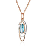 14K Gold Filled Trendy AAA Oval Blue Zircon Crystal Double Geometric Pendant Necklace