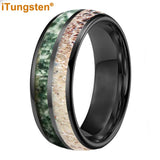 Polished Bevel Edges Deer Antler And Moss Agate Inlay 6/8mm Tungsten Carbide Rings