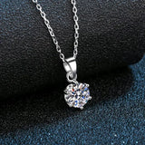 1 Carat Moissanite Diamond Six Claw Pendant Clavicle Chain 18K White Gold Plated Fine Jewellery Necklace for Women