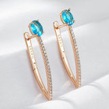 Luxury Fashion V Shape 14K Rolled Rose Gold AAA Blue Zircon Earrings For Women - Trendy Daily Matching Jewellery