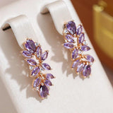 Luxury Full Paved Purple AAA Zircon Crystals 14K Rose Gold filled Geometric Dangle Earrings - Luxury Jewellery