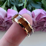 New Tungsten Wood Inlay Beveled Egdes Flat Polished Finish Fashion Wedding Rings For Men Women - The Jewellery Supermarket