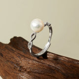 Elegant Hollow Design Natural Freshwater Pearl 925 Sterling Silver Ring
