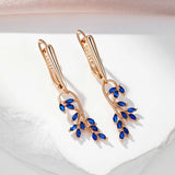 14 Karat Gold Filled Blue AAAl Zircon Crystals Leaf Shape Dangle Earrings For Women