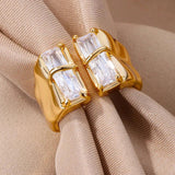 New Trend Irregular Square Stainless Steel Gold Plated Opening Quality Zircon Rings For Girls,Women Fashion Jewellery - The Jewellery Supermarket