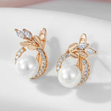 Gorgeous 14K Rolled Rose Gold Pearl Earings with AAA Zirconia Crystals - Luxury Fine Daily Jewellery