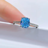 Sea Blue Radiant Cut Ring Set with High Quality AAAAA High Carbon Diamonds - Fashion Engagement Jewellery - The Jewellery Supermarket