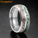 Polished Bevel Edges Deer Antler And Moss Agate Inlay 6/8mm Tungsten Carbide Rings